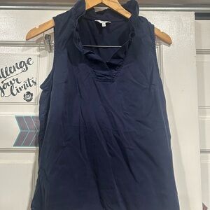 Crown & Ivy Navy Ruffle Neck Tank Top